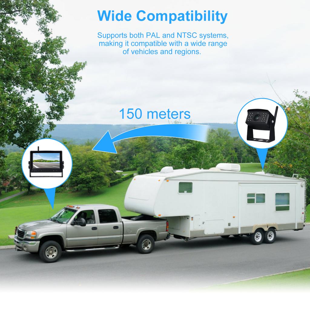 Wireless Backup Camera and Display Kit 7in HD Display 120 Degrees  Wide Angle IP69 Proof 150m Transmission