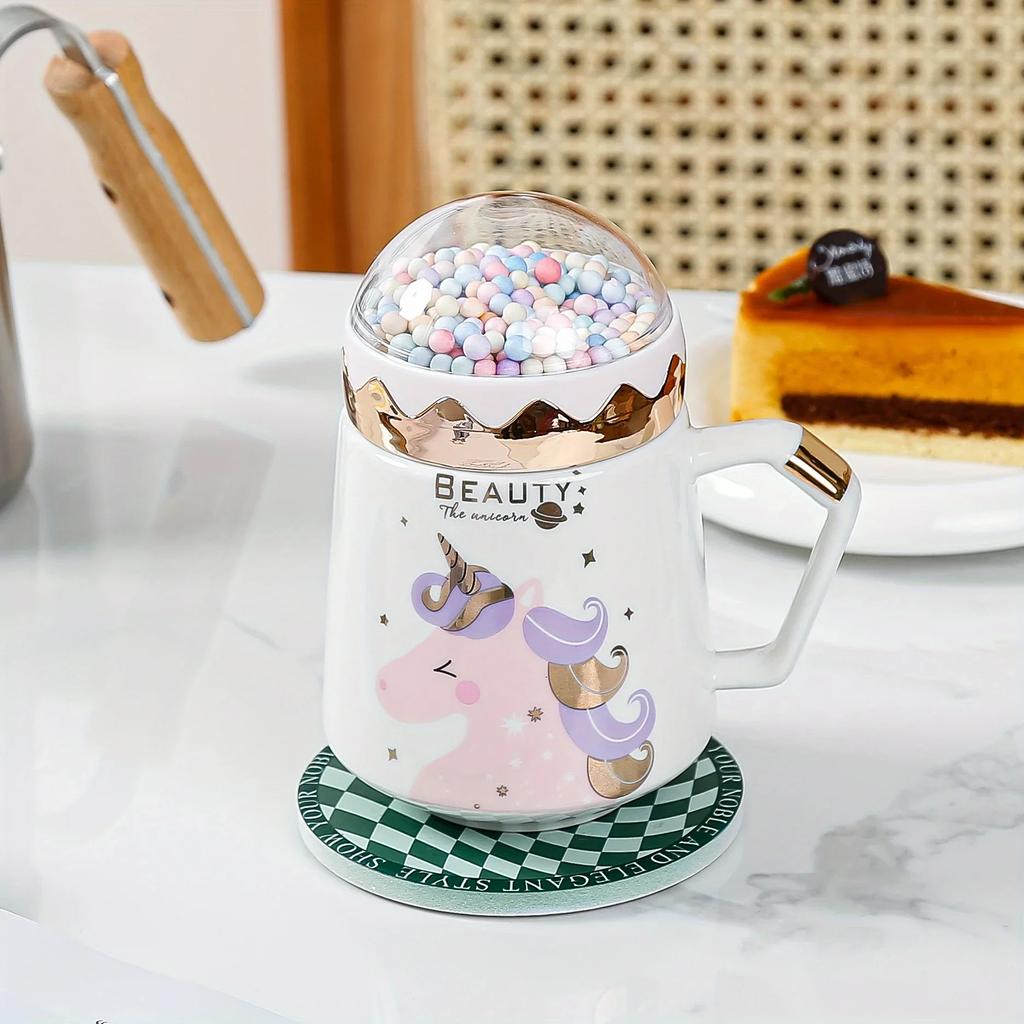 Unicorn Mug Creative Ceramic Coffee Cup Tea Cup Milk Breakfast Cup with Lid