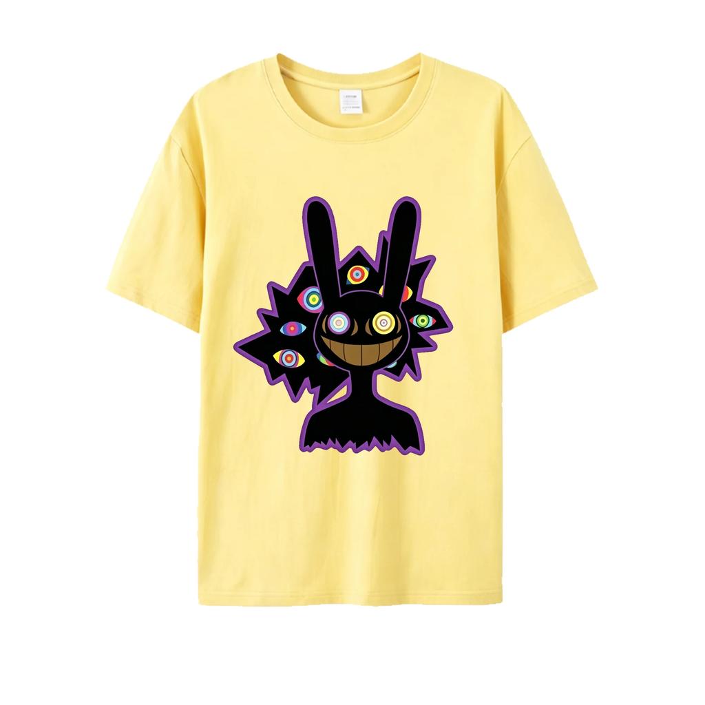 Trippy Multi Eye Jax Charakter Grafik T-Shirt, TADC Psychedelisches Kaninchen Cartoon Print Tee, Dunkles Gruseliges Style Kurzarm Top