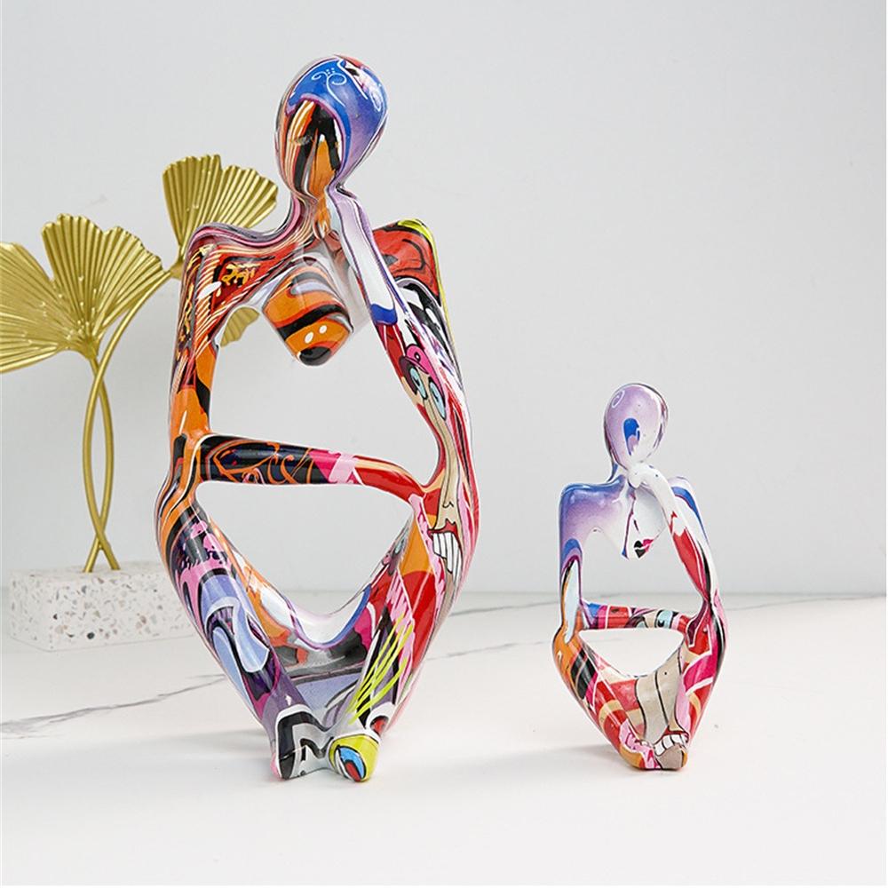 Creative Living Room Decor Resin Sculpture Figure Art Graffiti Think Statue Home Decoration Desk Painted Ornament Craft Gift