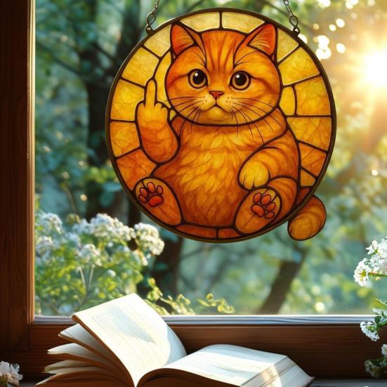 Cat Sun Catcher 2D Acrylic Cat Hanging Decoration Flip-off Cat Window Decoration for Bedroom Living Room Balcony Wall Art