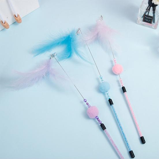 Kitten Wand Comfortable Grip Enhance Emotion Bite Resistant PVC Cats Fishing Pole Feather Toy for Holiday