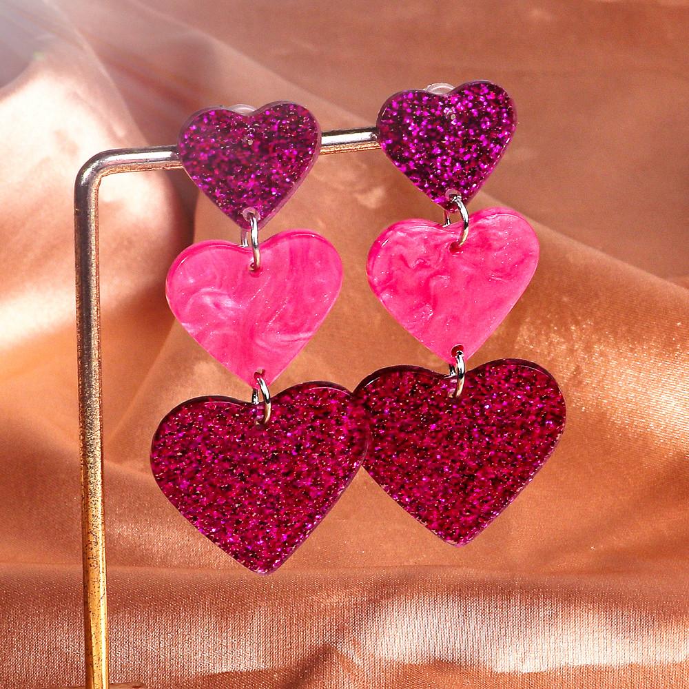 New Valentine's Day Acrylic Earring for Women Girls Glitter Colorful Love Heart Splicing Drop Earrings Sweet Jewelry Gifts