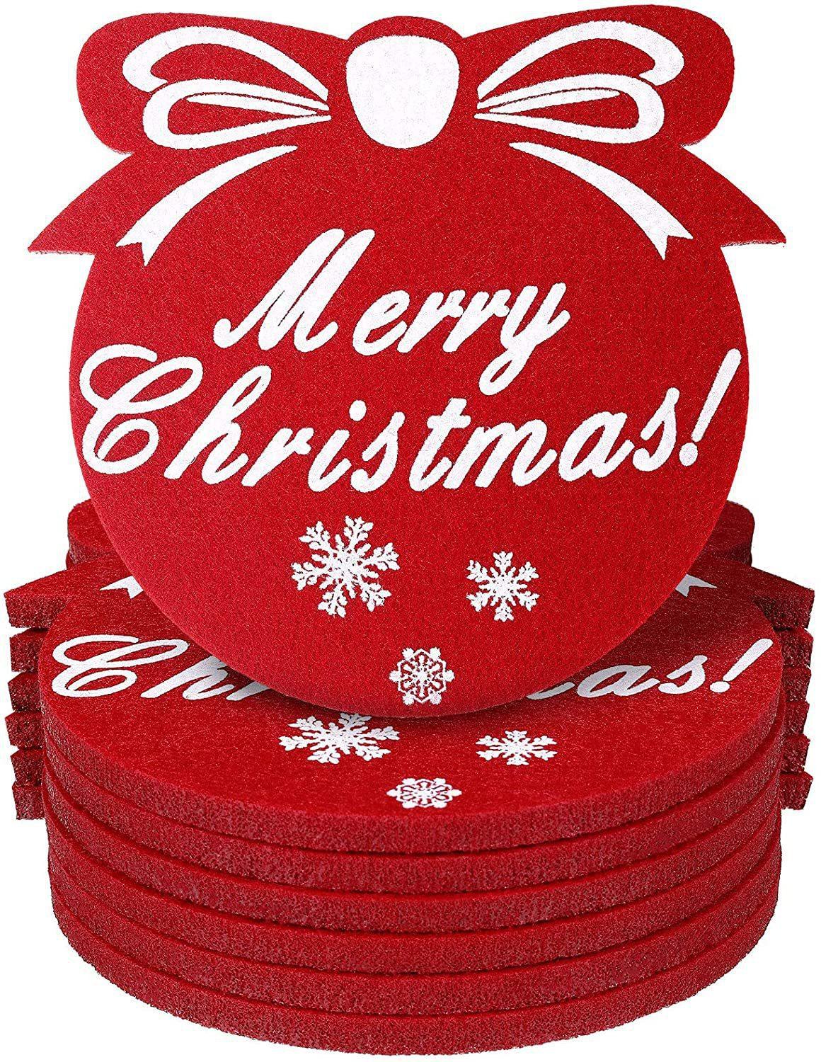

Circular Christmas Coaster Felt Cup Mat Shape of Snowflake Christmas Tree X-mas Party Decor Thermal Insulation Felt Placemat 10x10cm