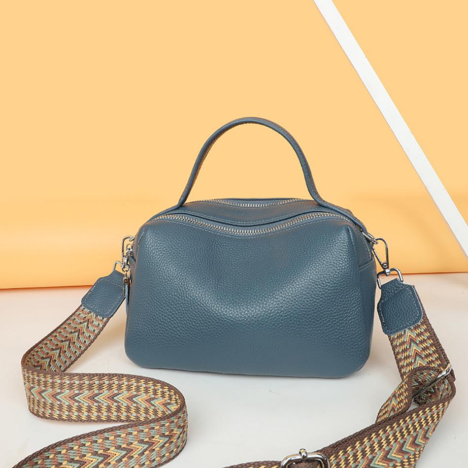 New Cowhide Head Layer Cowhide Classic One-shoulder Crossbody Double Pull Large Capacity Fashionable Bag Women's Quality Inspection Cowhide Leather