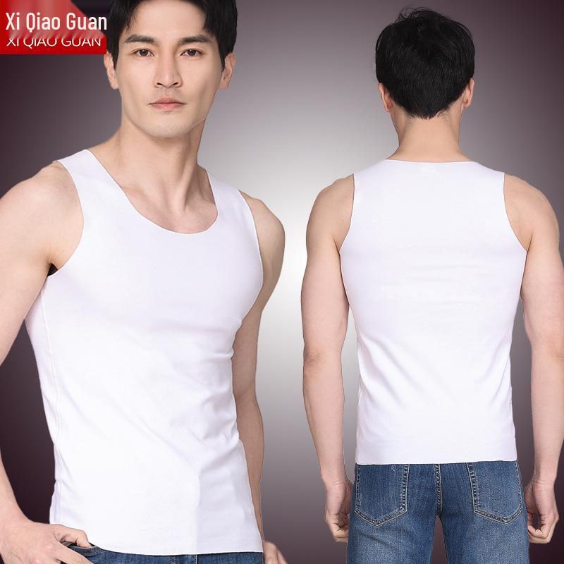 Men's Seamless Cotton Vest - Breathable, Elastic, Ribbed, Round Neck, Comfortable Base Layer