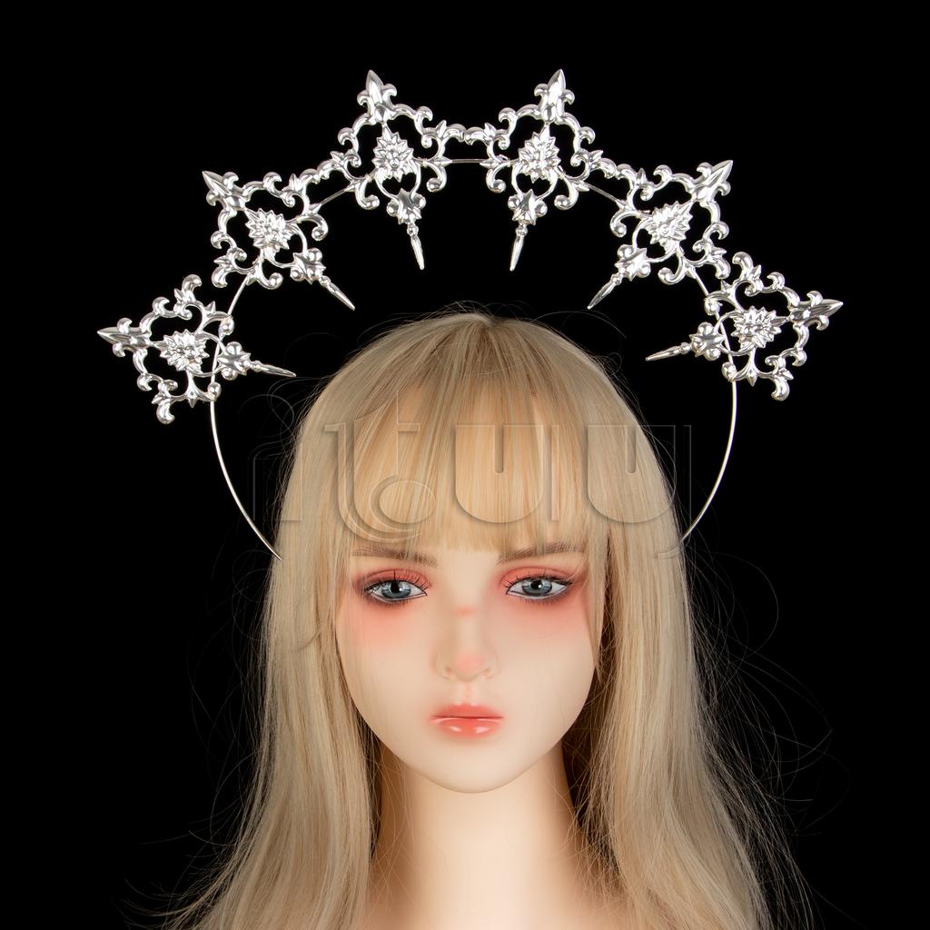 Handmade Halo Crown Headpiece Lolita Goddess KC Gothic Angel Headband Halloween Christmas Party Headdress Hair Accessories
