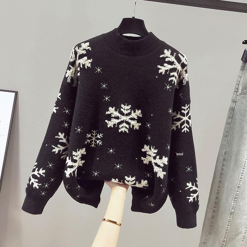 Women's Red Knitted Sweater Pullover - New Lazy Style Autumn/Winter Fashion for Christmas and New Year.