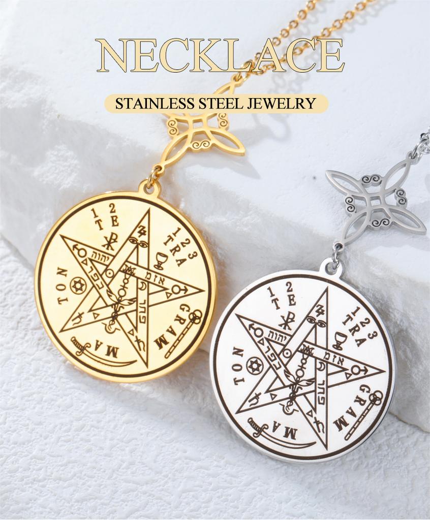 Dawapara Tetragrammaton Pentagram Necklaces Witches Knot Pendant Wiccan Protection Amulet Stainless Steel Jewelry