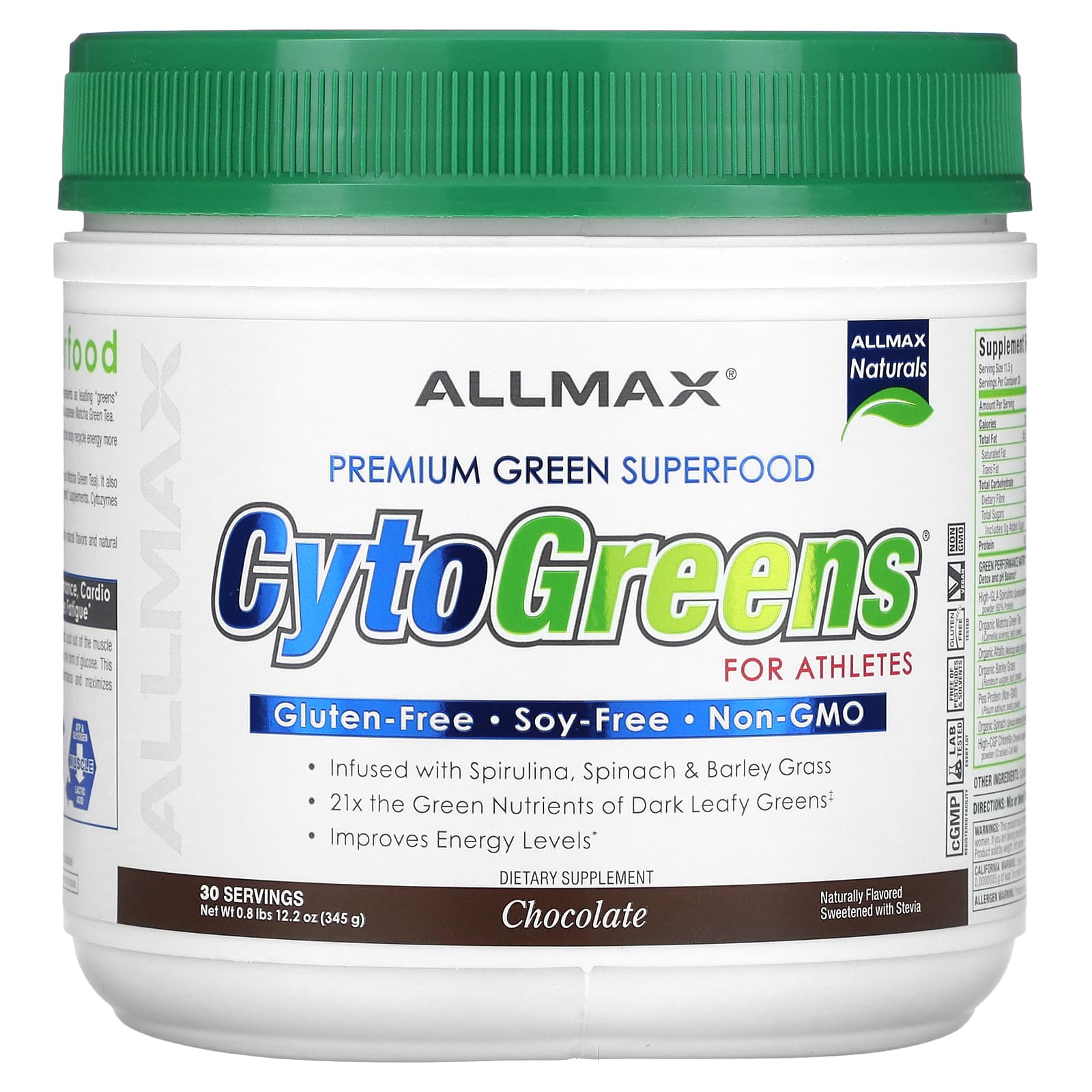 

Cytogreens® Athletes, Chocolate, 345G (0.8Lb)
