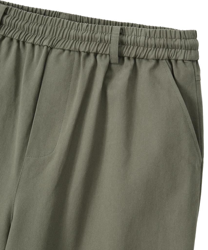 Uallong Essential Twill String Banding Wide Pants - Khaki