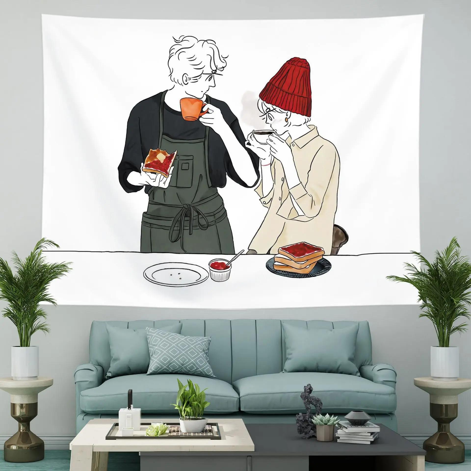 

Парные комиксы Простой гобелен Спальня Гостиная Гобелен Украшения для дома Настенный гобелен 100x75cm