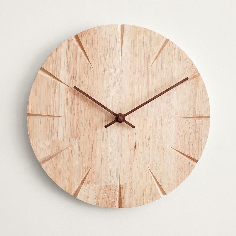 Simple Thicken Solid Wood Wall Clock Punch-free Wall Hanging Clock Home Living Room Wall Decorative Clock