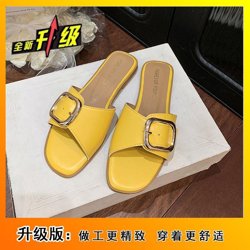 Square buckle one-word cool slippers women wear fashionable foreign style high value French fashionable Xiaoxiangfeng 2025 summer and autumn new model