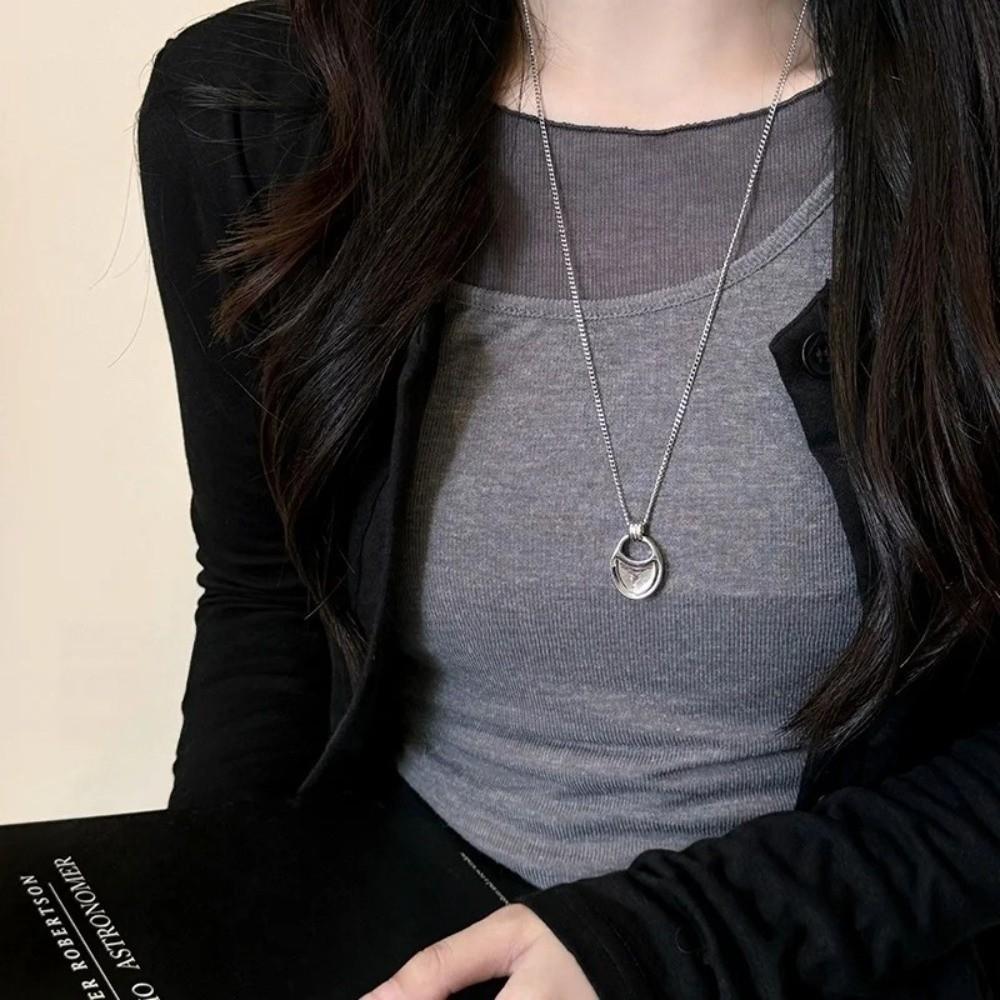 Korean Style Pendant Necklace Silver Saddle Bag Pendant New Sweater Chain