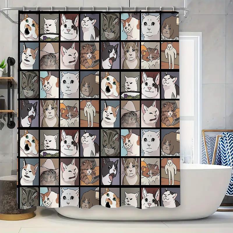 

unframed Cat Memes Shower Curtain Funny Pet Lover Gift Bathroom Decor Washable Waterproof Home Decor Unique Artistic Pattern Nov 90x180cm