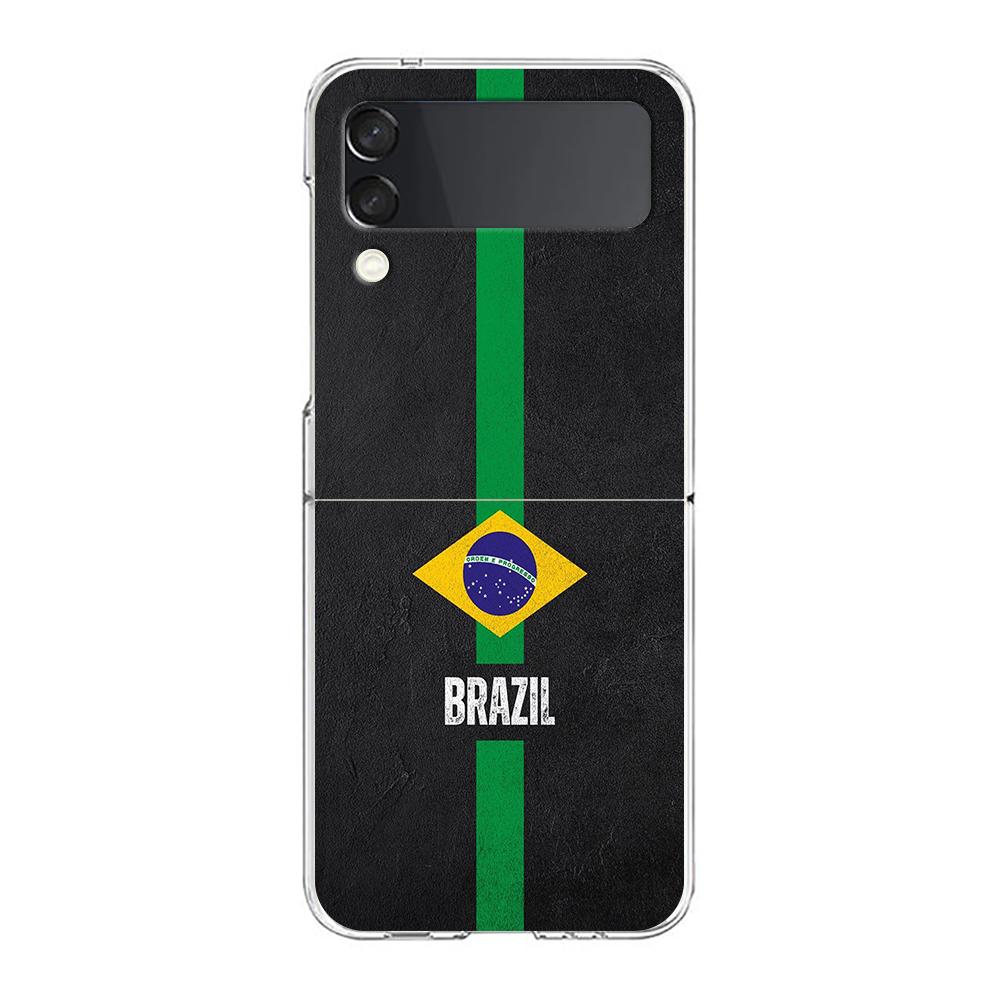 Transparent Phone Case For Samsung Galaxy Z Flip 3 4 5 6 7 Hard Folding PC Z Flip3 Flip4 Cover Large Brazil Flag