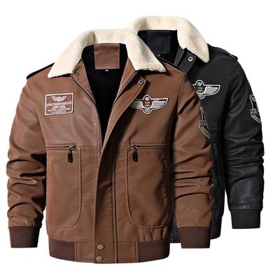 Autumn Winter Men 'S Motorcycle Leather Jacket Fur Collar Vintage Brown Fleece Faux Leather Pigskin Military Bomber Jackets 8xl