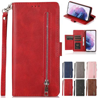 Zipper Leather Wallet Flip Case For Samsung Galaxy S24 S23 S22 Ultra S21 FE S20 Plus A12 A13 A14 A33 A34 A54 A52 A53 A72 A73