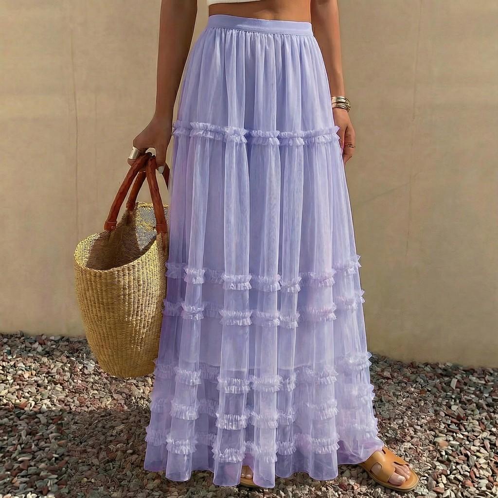 Qooth Lace Edge Fluffy  Layered Tulle Skirt Ankle-length with A Full Flared Silhouette QT2862