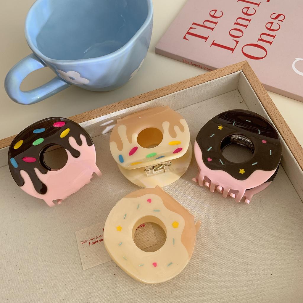 1pc  New Acetic Acid Hair Grab Creative Donut Hair Clip Cute Round Grab Clip Back of Head Disc Hair Shark Clip Hair Accessory
