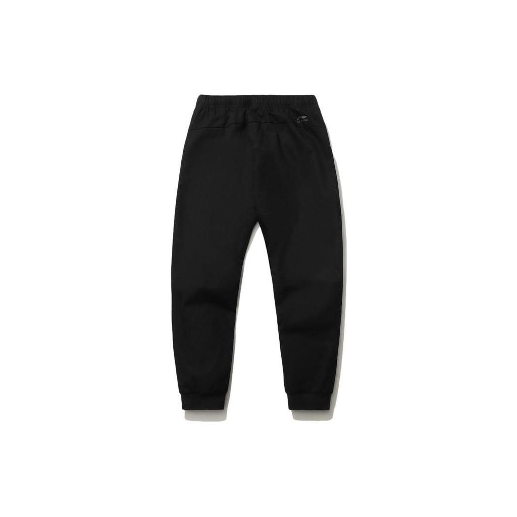 Li Ning Plain Drawstring Mid Waist Elastic Cuff Knitted Sports Pants Men Bottoms Black AKXR061-2