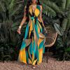 Women's Geometric Print Sleeveless Deep V-Neck A-Line Maxi Dress