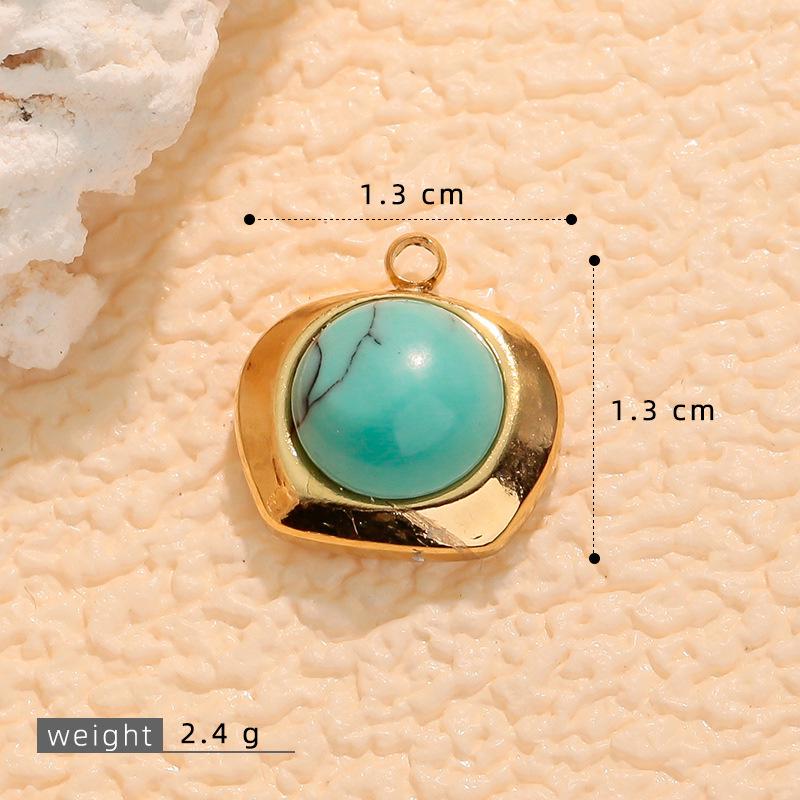 European Retro Turquoise Geometric Oval Pendant - Stainless & Titanium Steel Jewelry for Women