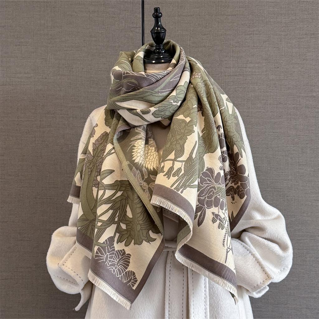 Autumn new plant flower jacquard scarf women's thickened warm multi-functional scarf with decorative shawl