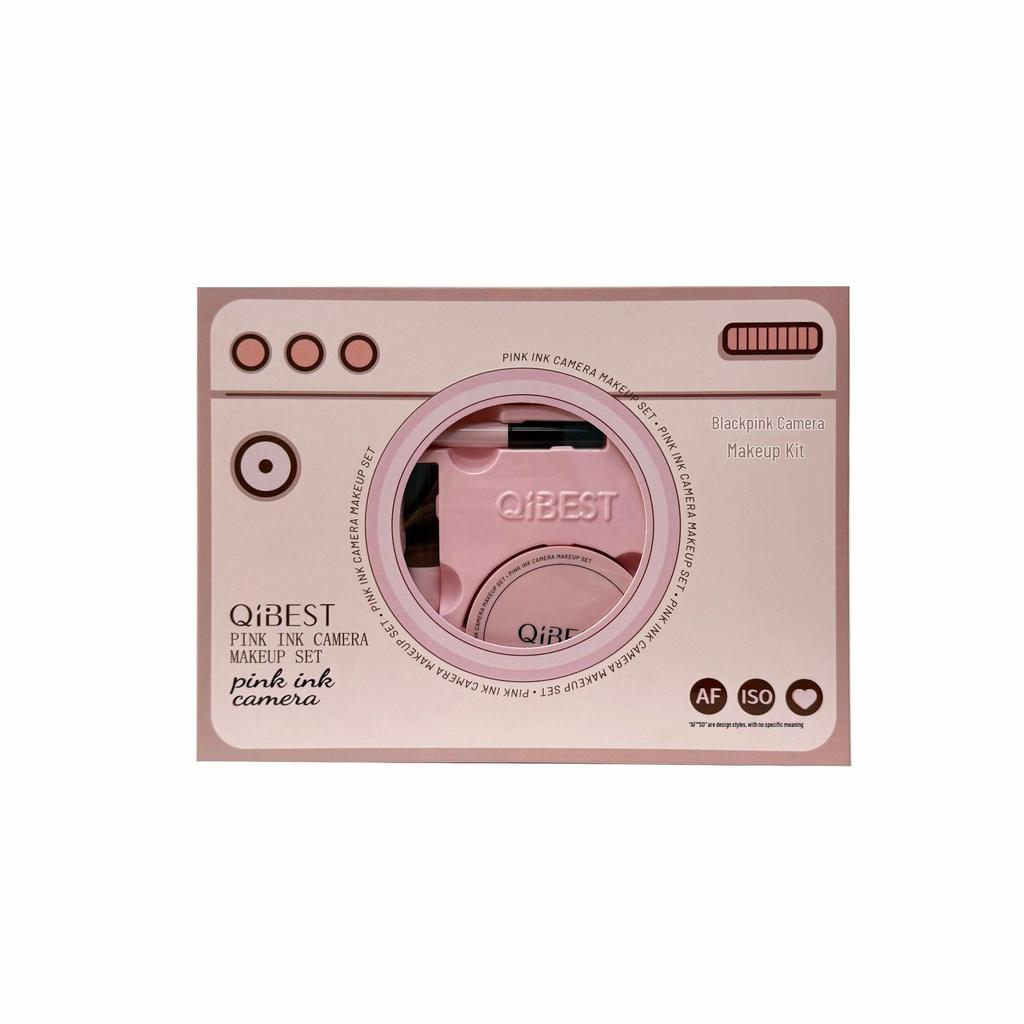 QIBEST Powder Ink Makeup Set: Lipstick, Powder Cake, Lip Mud, Lip Gloss, Mascara - Beauty Gift Box