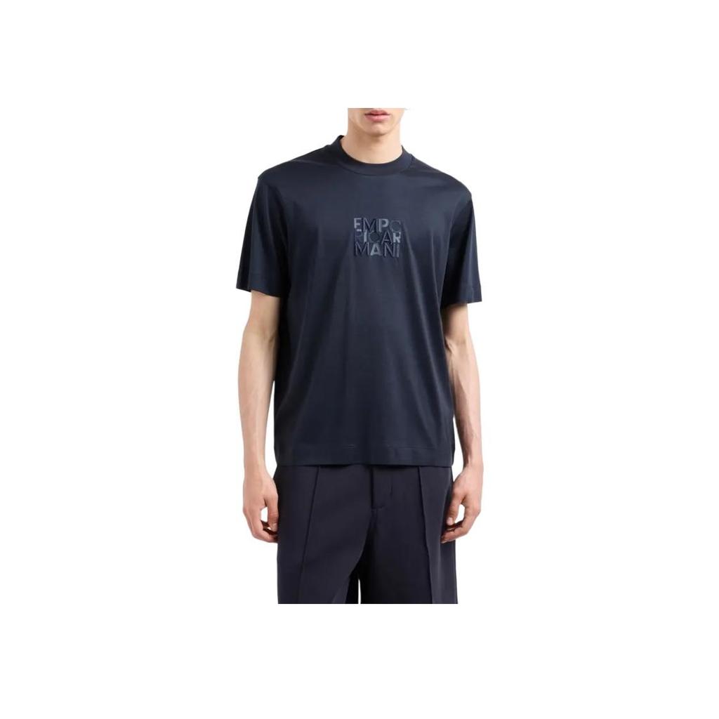 Emporio Armani Ss24 Letter Logo Embroidered Crew Neck Pullover Short Sleeve T-Shirt Men tops Navy-Blue 6D1TC0-1JOSZ-0920