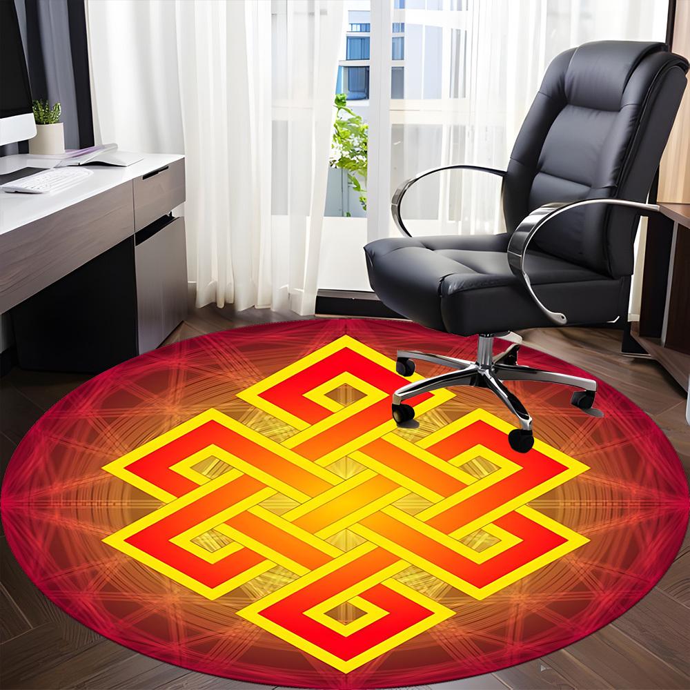 1pc Knot Symbol Chair Carpet for Office, Round Polyester Mat, Indoor Decor for Office, Washable Non-slip Carpet yy251219072