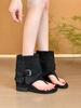 Natal Spice Girls Boots! Suede toe inner heightening trouser boots women's summer one-word buckle thick heel cool boots