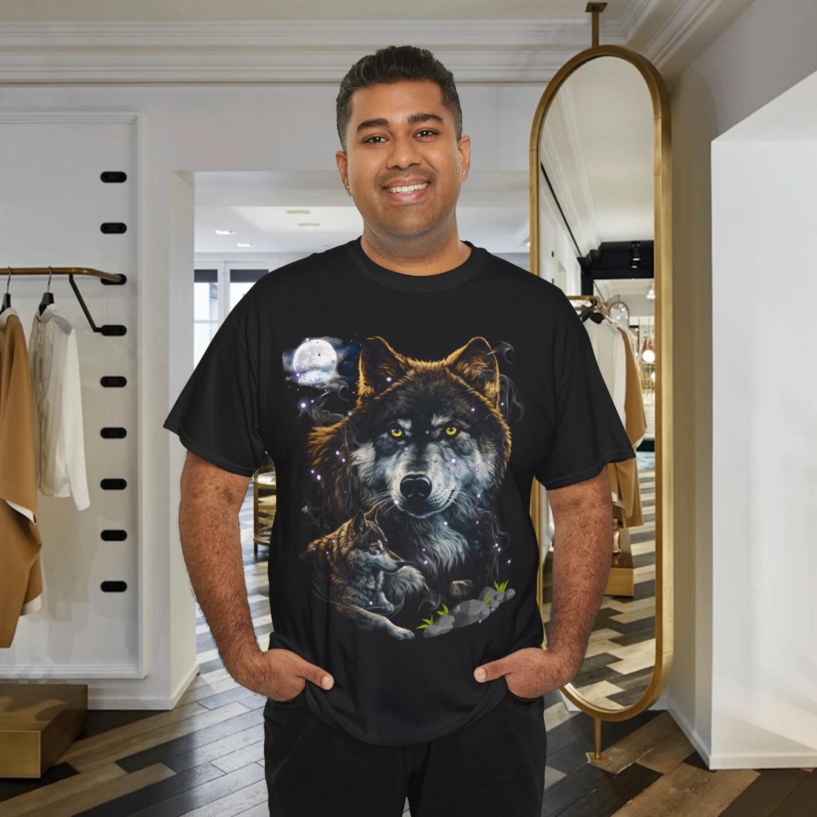 Wolf Family Under Moon T Shirt Majestic Wildlife Graphic Tee M