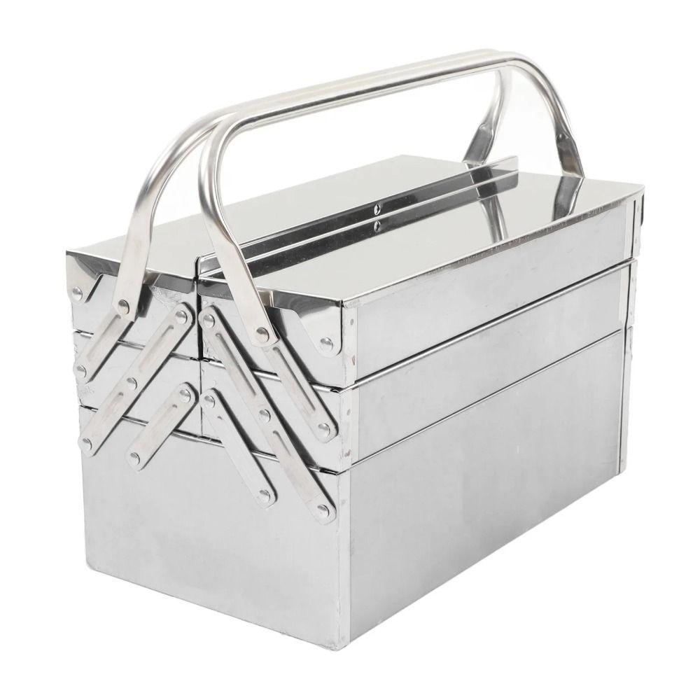 3 Layer 5 Tray Metal Tool Storage Box Stainless Steel Folding Tool Organizer Auto Maintenance