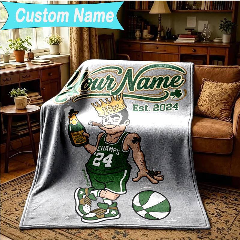 1PC Custom Name Blanket Boston-Celtics Logo Flannel Blankets Patterns Throw Blanket All-Season Soft Gift for Couch, Bed, Camping, Birthday Gifts
