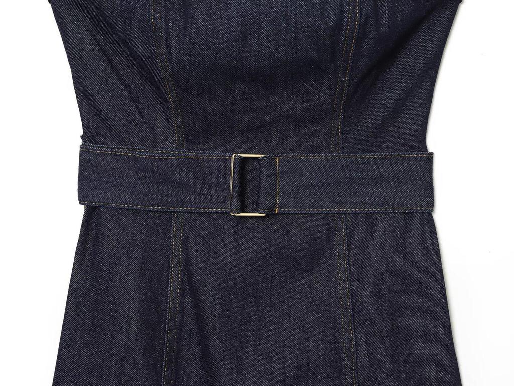 European-American Women's Sleeveless Denim Bandeau Top and Straight Leg Jeans Set with Belt