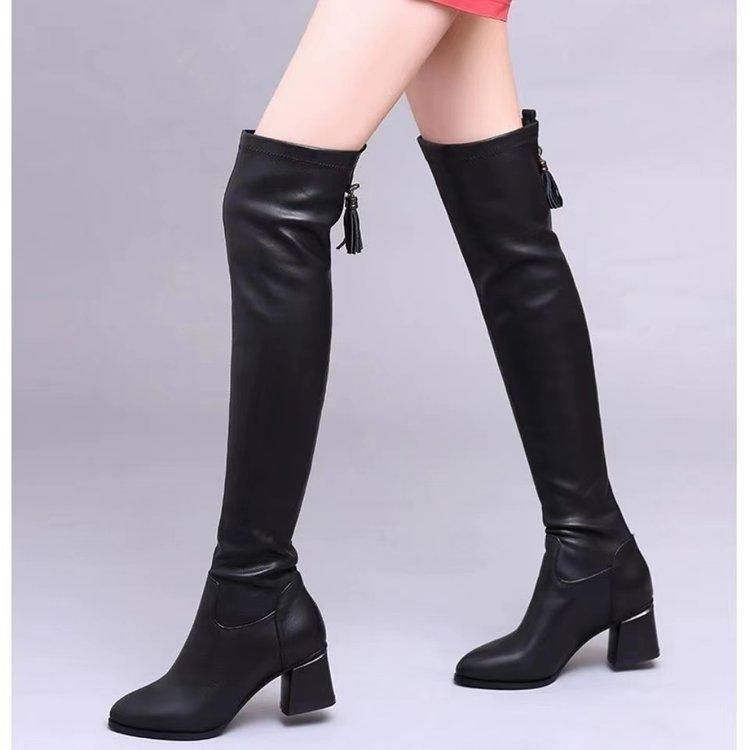 

Ботильоны на толстом каблуке женские осенне-зимние новые ботфорты на среднем каблуке женские ботинки бархатные высокие сапоги весна 41