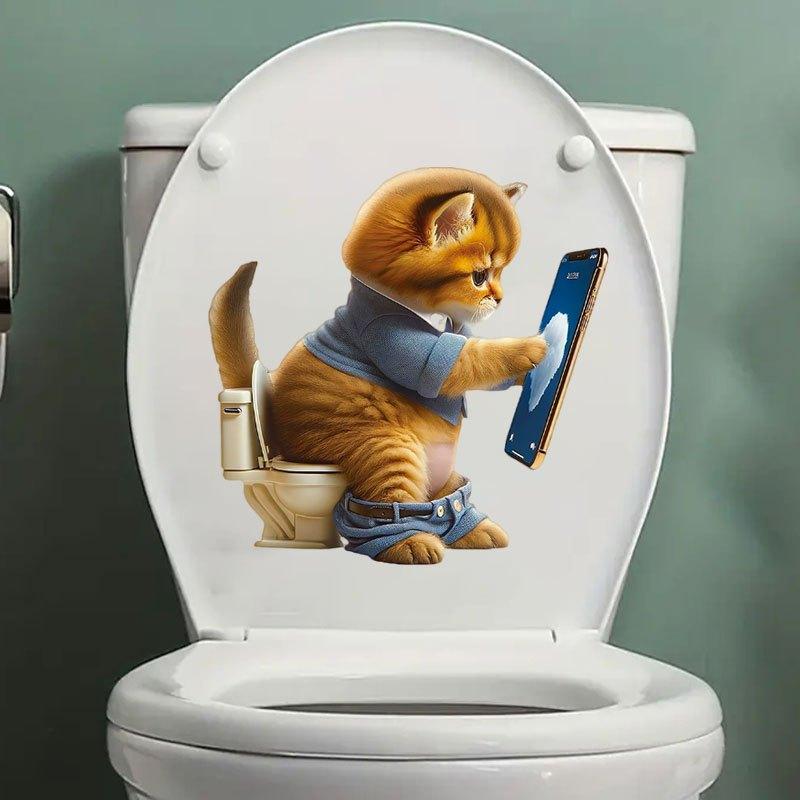 

Cat Playing on Phone Toilet Sticker - Waterproof Self-Adhesive Bathroom Sticker DIY Decoration Sticker Bathroom Decoration Decals M1288 20x20cm