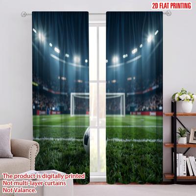 2pcs,2D Plane Printing Print Curtains SoccerFieldZen Polyester (without Rod) Home Decor Perfect for Room, Kitchen, Study,