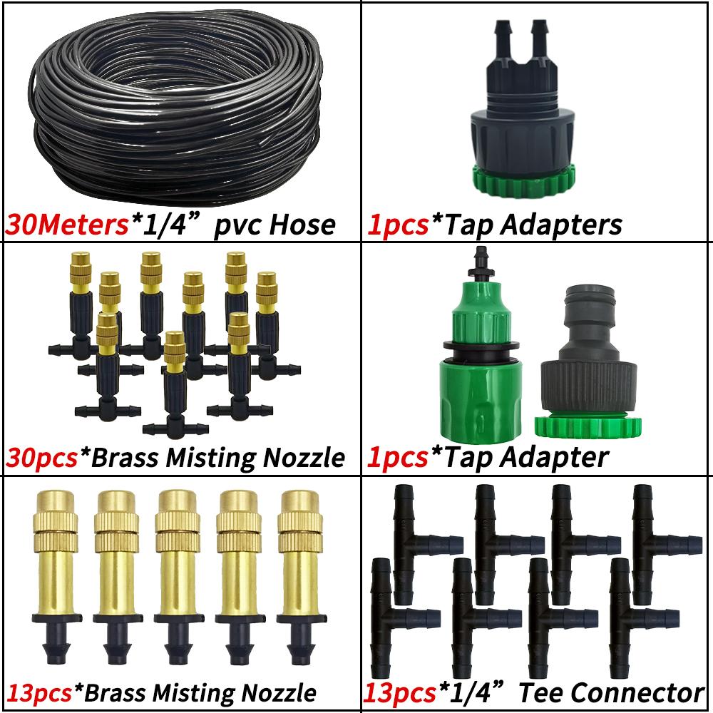 Oasis 5M-30M Garden Irrigation Outdoor Misting Cooling System Watering 1/4'' Brass Atomizer Nozzles 4/7mm Hose Patio Greenhouse