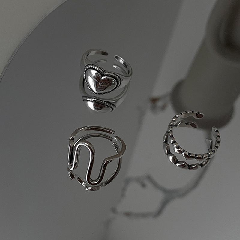 foxanry LOVE Heart Rings Vintage Sweet Simple Wavy Lines Party Jewelry Girl Accessories