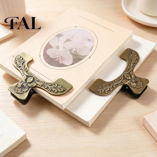 Book Page Holder for Reading Vintage Metal Holder, with Floral Pattern Design, Hands Free Rustic Desk Decor Readers Clip, Durable Zinc Alloy Spreader,