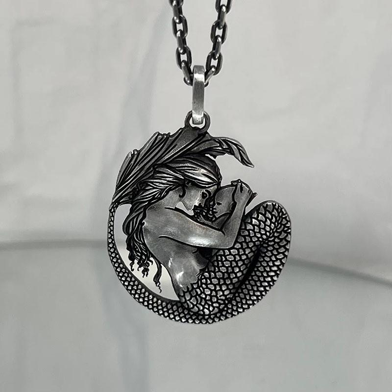 Pendant Mermaid Fashionable Necklace Geometric Pattern Men Decoration Women