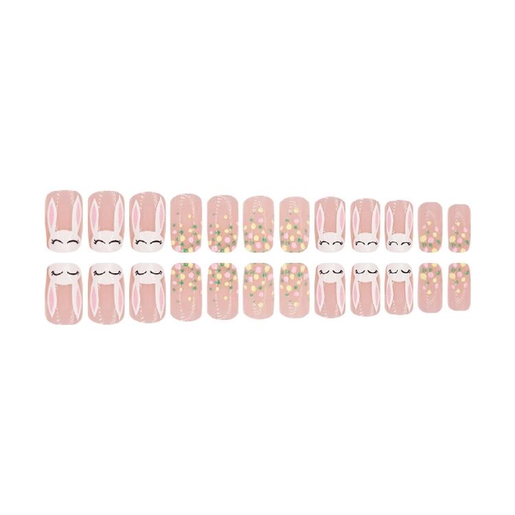24pcs Medium Square False Nail with Rabbit Designs Press On Nail Manicure Easter Nail for  Women and Nail Art Enthusiast