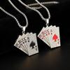 Iced Out Royal Flush Speelkaarten Hanger Ketting, Bling CZ Poker Ketting, Hip Hop Casino Sieraden Cadeau voor Mannen