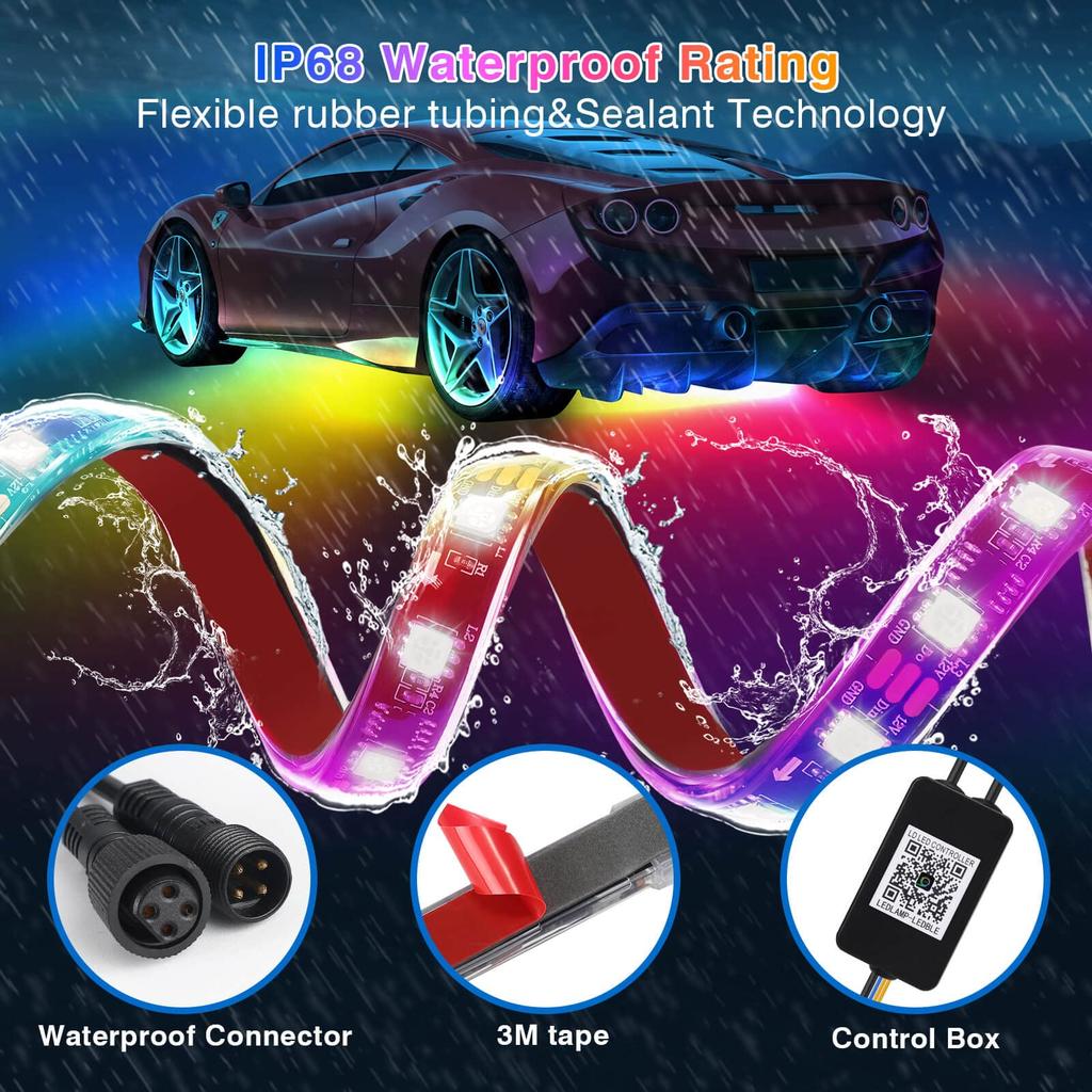 Neon Car Flexible Underglow Strip Light LED Underbody Ambient Light with App Control RGB Auto Atmosphere Decorative Lamps 12V