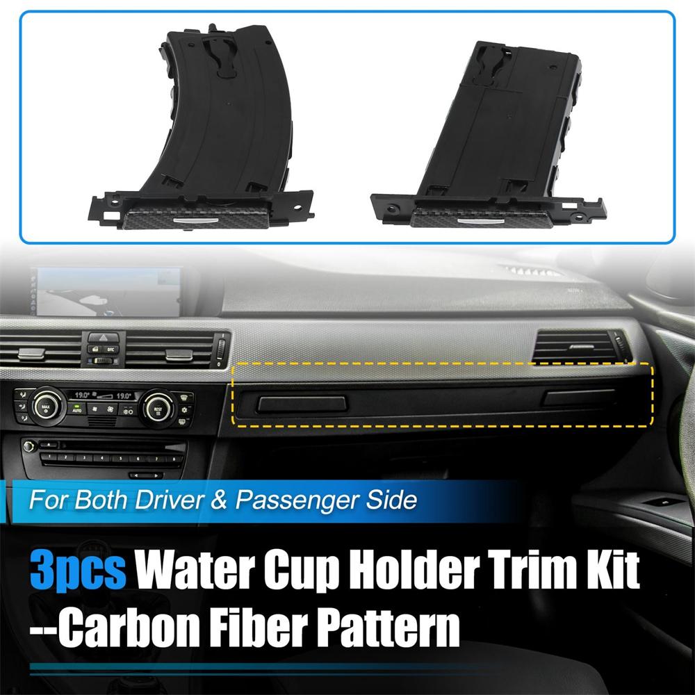 

Furulu 3pcs Car Cup Holder Set Trim Divers Passenger fit for BMW 3 Carbon Fiber