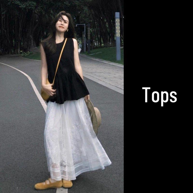 

High-End French Lace Sleeveless Dress Set: Elegant Summer Skirt and Vest Outfit M