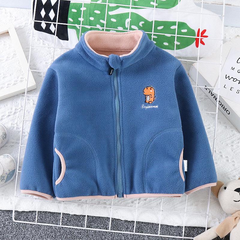 New Kids  Coat Boys Toddler Jacket Stylish Fleece Pullover with Cartoon Embroidery Zipper Outerwear